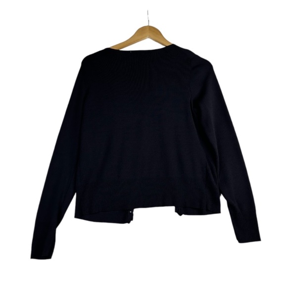 LOFT Ann Taylor Black Tan Trim Cardigan Sweater Ruffle Size Medium - Picture 2 of 7